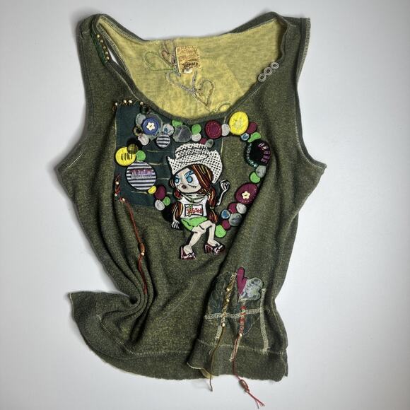Rare Varno Y2K Harajuku Tank S/M Handmade Patch Beaded Embroidered Top - Picture 3 of 12